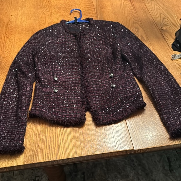 White House Black Market purple sparkle tweed blazer size 0 - Picture 2 of 9